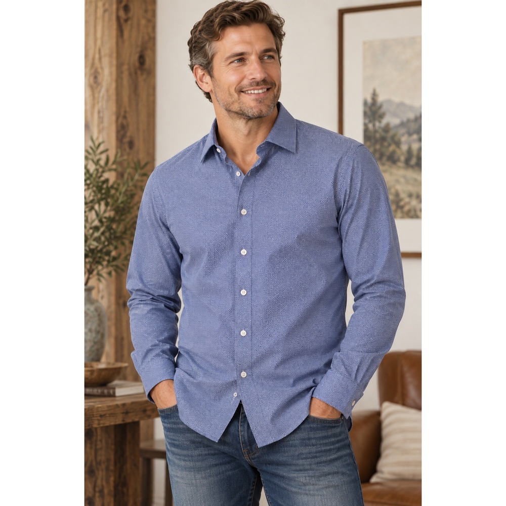 Ted Baker Endurance Button Down Shirt Blue Geometric Slim Fit 15 Long Sleeve
